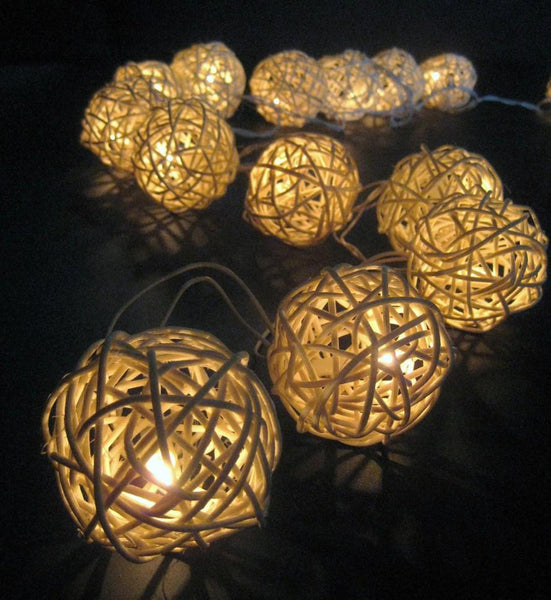 1 Set of 20 LED Cream White 5cm Rattan Cane Ball Battery Powered String Lights Christmas Gift Home Wedding Party Bedroom Decoration Table Centrepiece Tristar Online