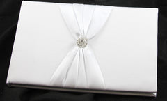 White Wedding Guest Book Register with Silver Pen Matching Stand Set 36 Lined Pages - White Sach Diamante Cover Tristar Online