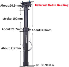 ZOOM SPD-801 Dropper Seatpost Adjustable Height via Thumb Remote Lever - External Cable 31.6 Diameter 100mm Travel Tristar Online