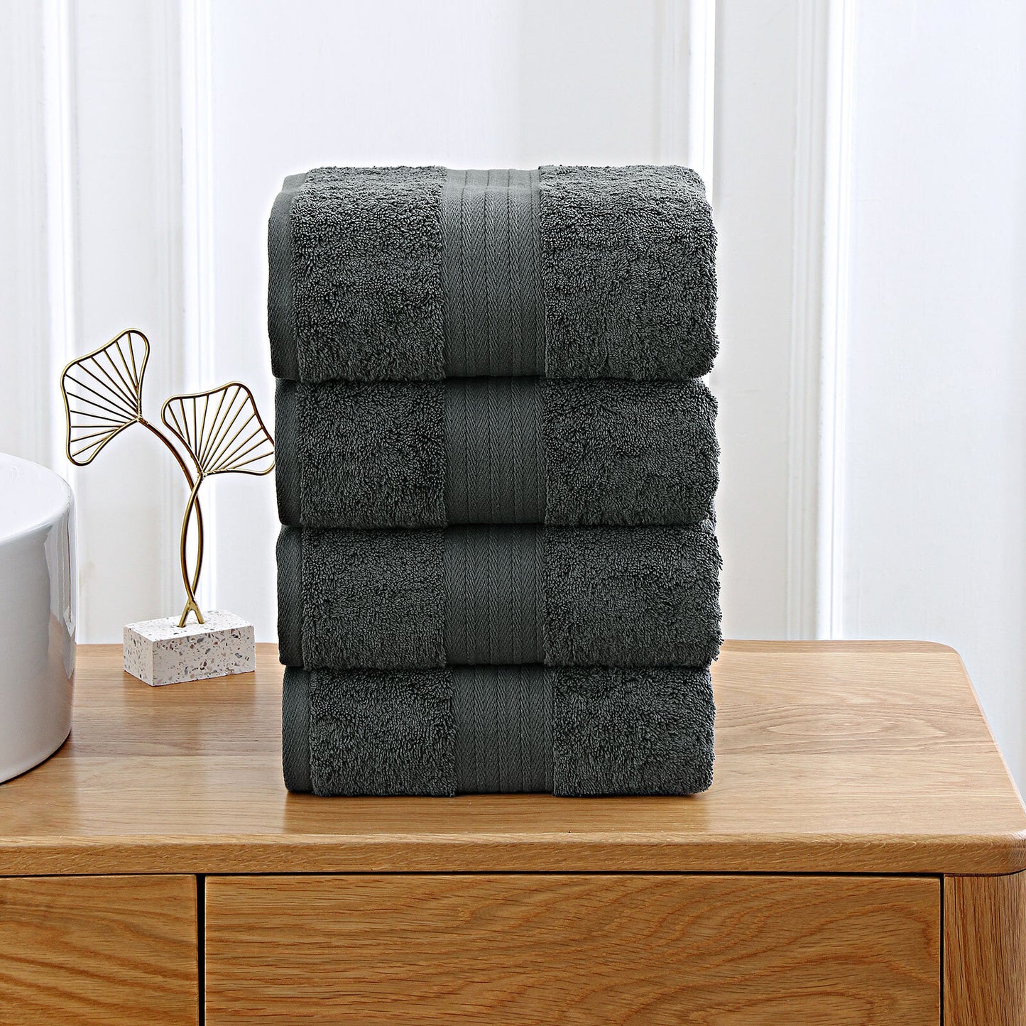 Linenland 4 Piece Cotton Bath Towels Set - Charcoal Tristar Online