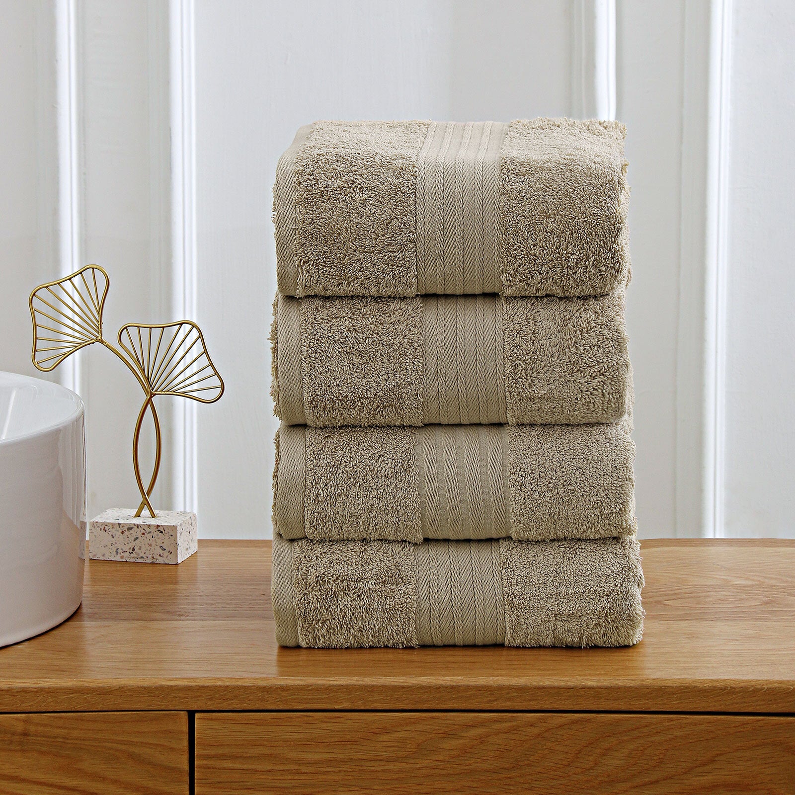 Linenland 4 Piece Cotton Bath Towels Set - Sandstone Tristar Online