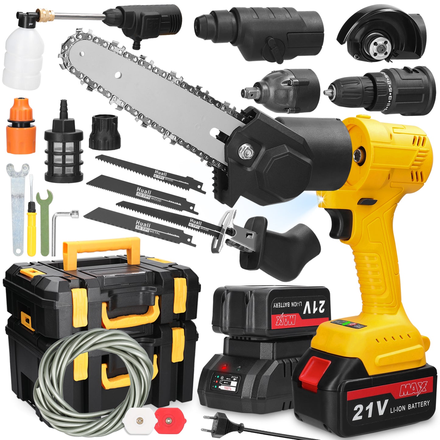 7in1 Multi-function Rechargeable Li-ion Electric Machine Set Electric Hammer Drill Chainsaw Conversion Tool Set Power Tool Kit Tristar Online