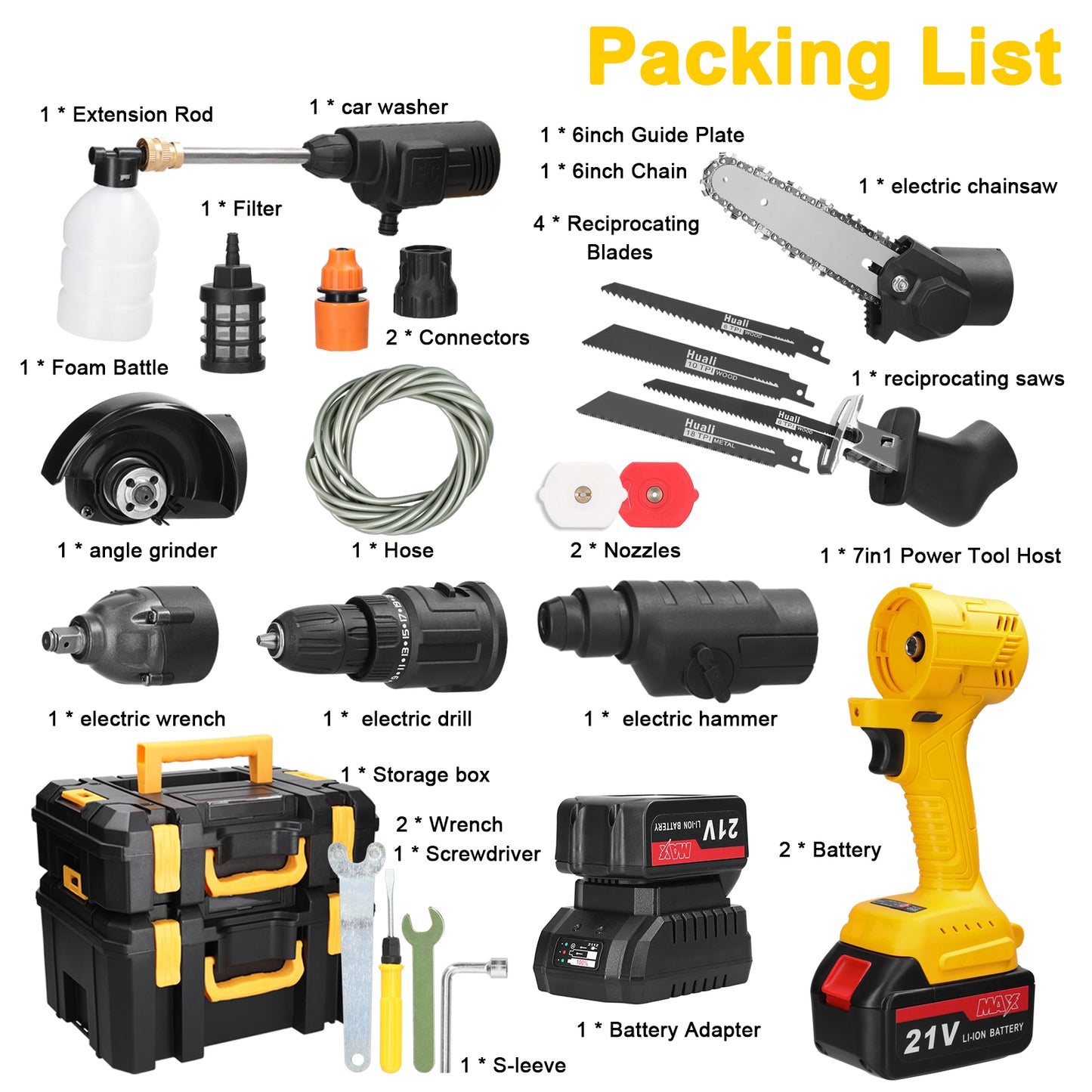 7in1 Multi-function Rechargeable Li-ion Electric Machine Set Electric Hammer Drill Chainsaw Conversion Tool Set Power Tool Kit Tristar Online