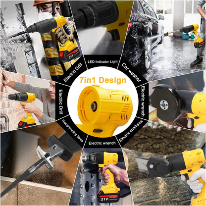 7in1 Multi-function Rechargeable Li-ion Electric Machine Set Electric Hammer Drill Chainsaw Conversion Tool Set Power Tool Kit Tristar Online