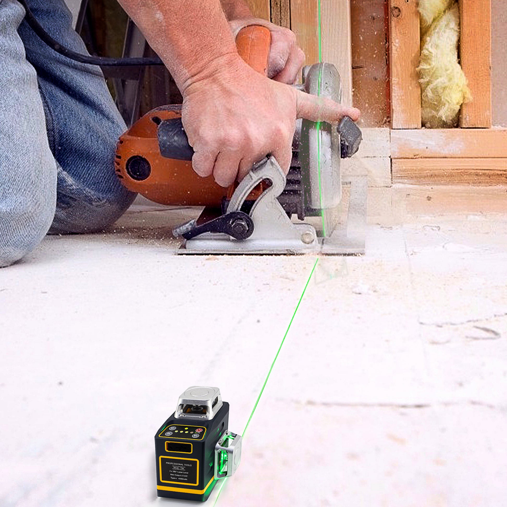 CIGMAN Laser Level Self Leveling 3x360° 3D Green Cross Line for Construction and Picture Hanging, Rechargeable battery, Remote Controller, Magnetic Rotating Stand Included Tristar Online