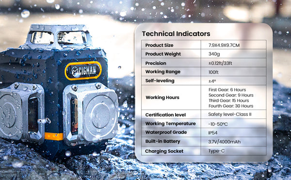 CIGMAN Laser Level Self Leveling 3x360° 3D Green Cross Line for Construction and Picture Hanging, Rechargeable battery, Remote Controller, Magnetic Rotating Stand Included Tristar Online