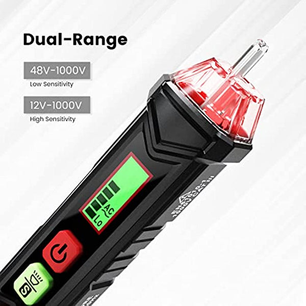 KAIWEETS HT100 Non Contact Voltage Tester AC Electricity Detect Pen 12V-1000V/48V-1000V Dual Range with LCD Display LED Flashlight Buzzer Alarm Wire Breakpoint Finder Tristar Online