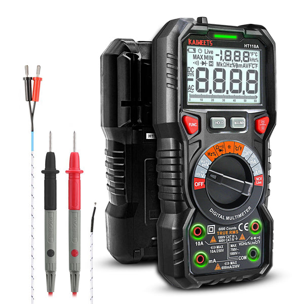 KAIWEETS Digital Multimeter TRMS 6000 Counts Voltmeter Auto-Ranging Fast Accurately Measures Voltage Current Amp Resistance Diodes Continuity Duty-Cycle Capacitance Temperature for Automotive Tristar Online