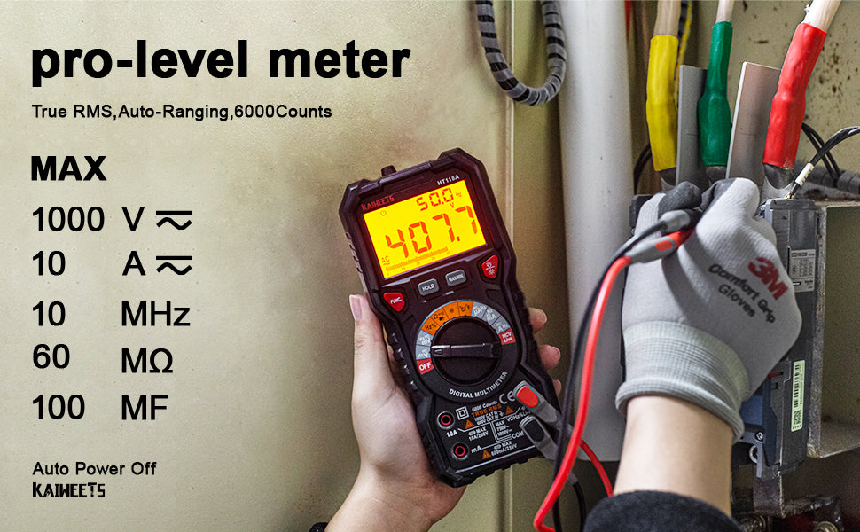 KAIWEETS Digital Multimeter TRMS 6000 Counts Voltmeter Auto-Ranging Fast Accurately Measures Voltage Current Amp Resistance Diodes Continuity Duty-Cycle Capacitance Temperature for Automotive Tristar Online