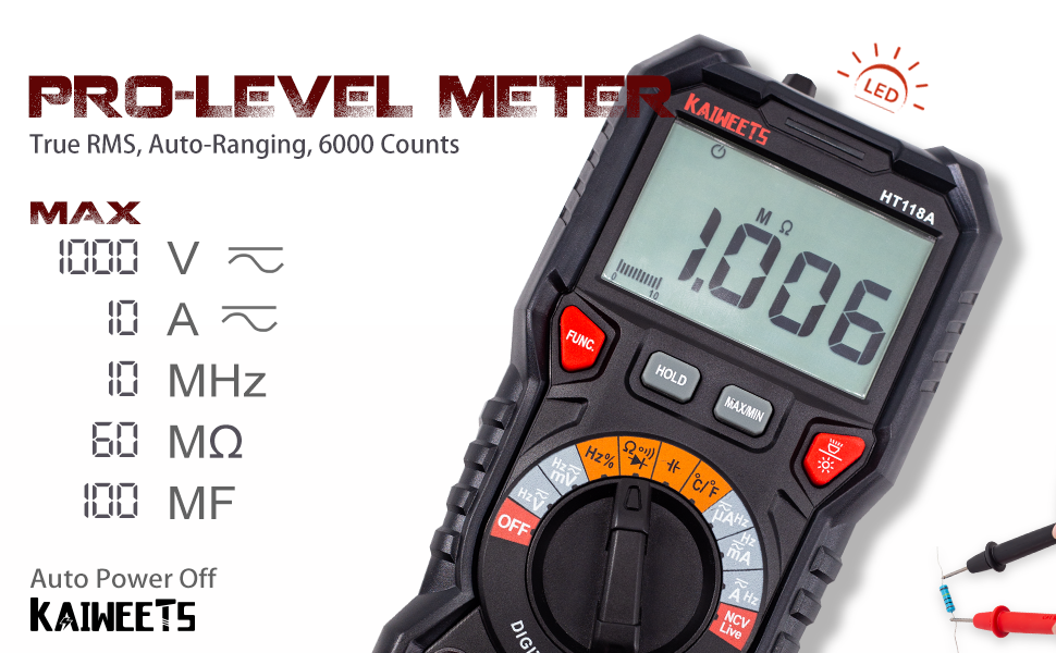 KAIWEETS Digital Multimeter TRMS 6000 Counts Voltmeter Auto-Ranging Fast Accurately Measures Voltage Current Amp Resistance Diodes Continuity Duty-Cycle Capacitance Temperature for Automotive Tristar Online