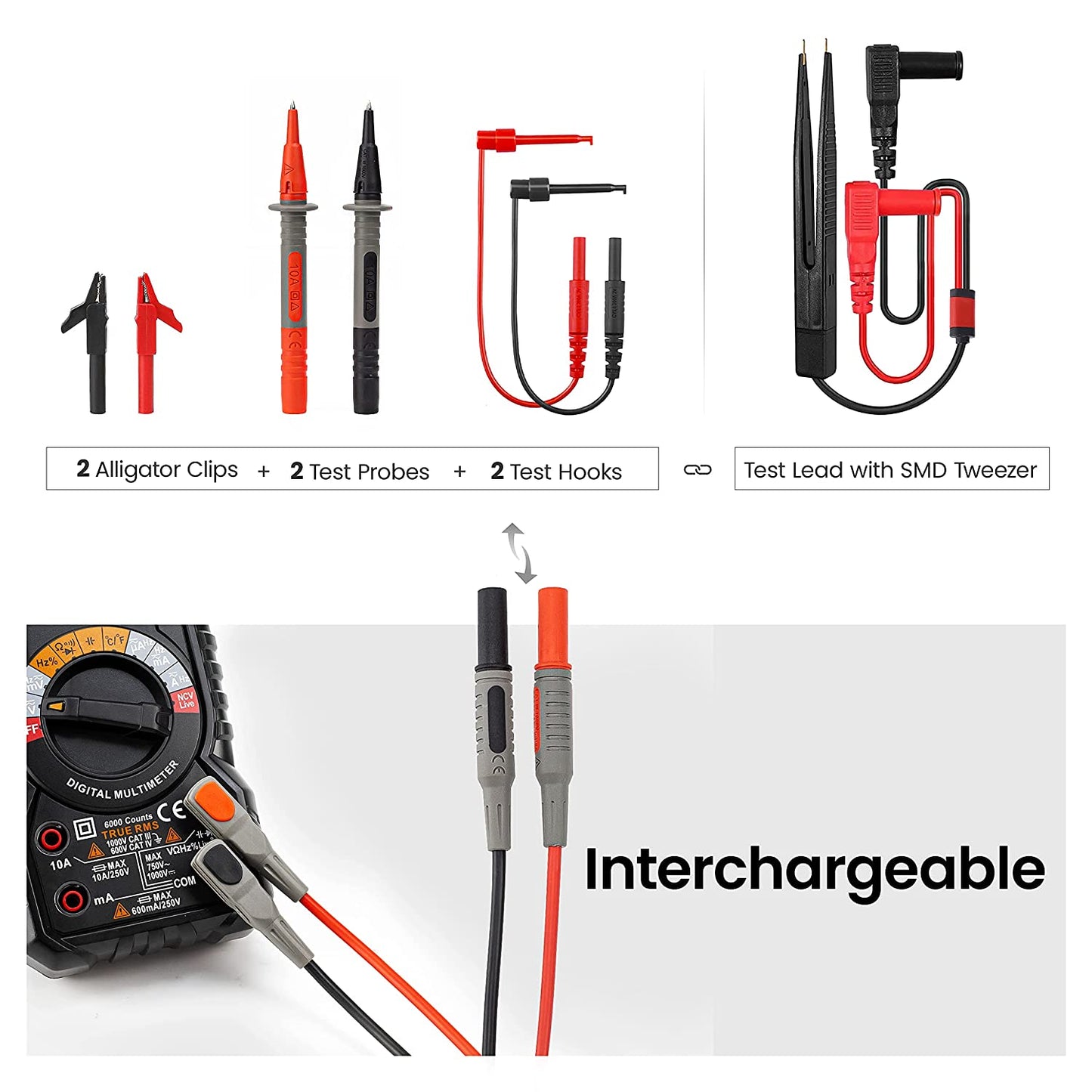 KAIWEETS Soft Silicone Electrician Test Leads Kit CAT III 1000V & CAT IV 600V with Alligator Clips and Needle Probe for Fluke/AstroAI/INNOVA Multimeter Electronic Clamp Meter 9PCS Tristar Online