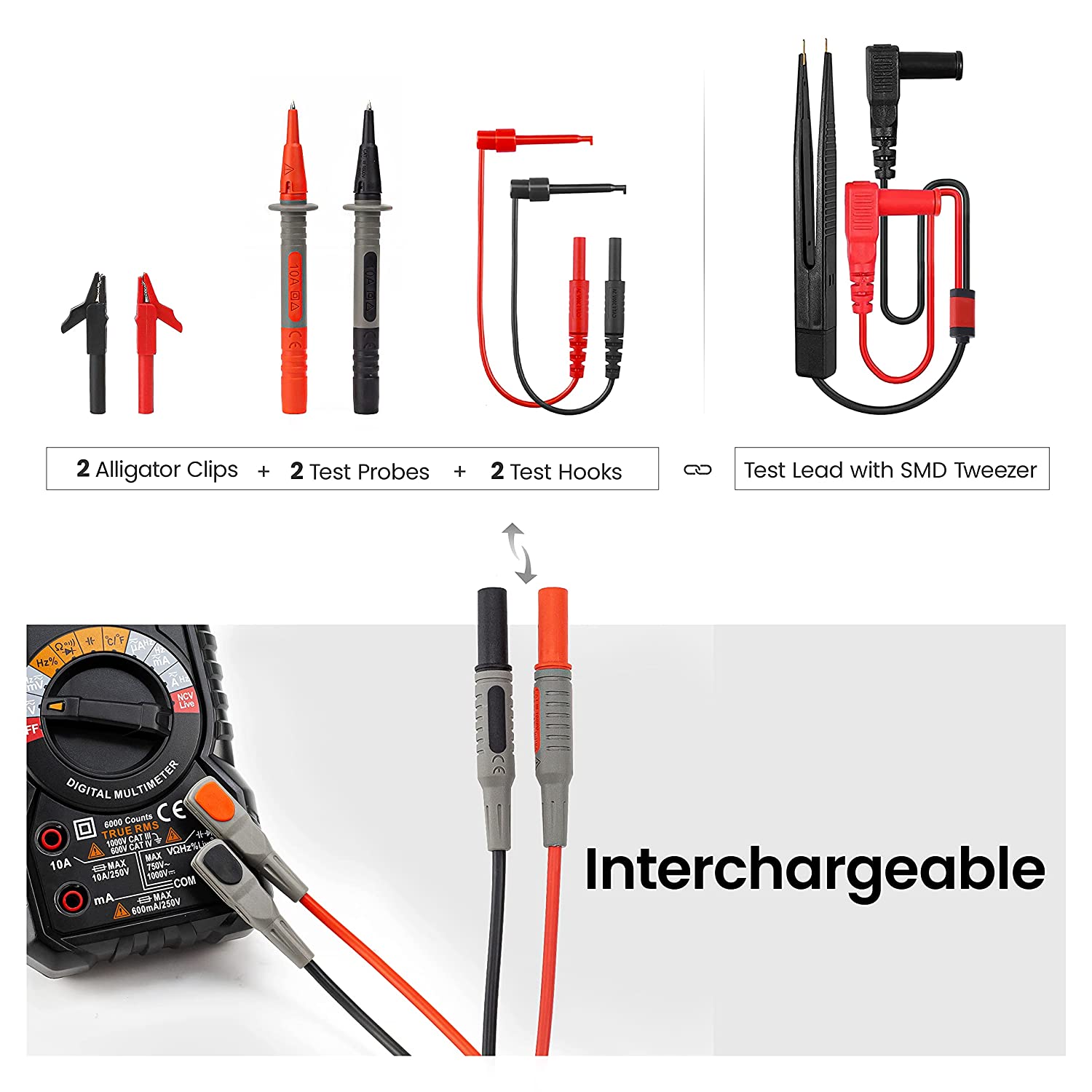 KAIWEETS Soft Silicone Electrician Test Leads Kit CAT III 1000V & CAT IV 600V with Alligator Clips and Needle Probe for Fluke/AstroAI/INNOVA Multimeter Electronic Clamp Meter 9PCS Tristar Online