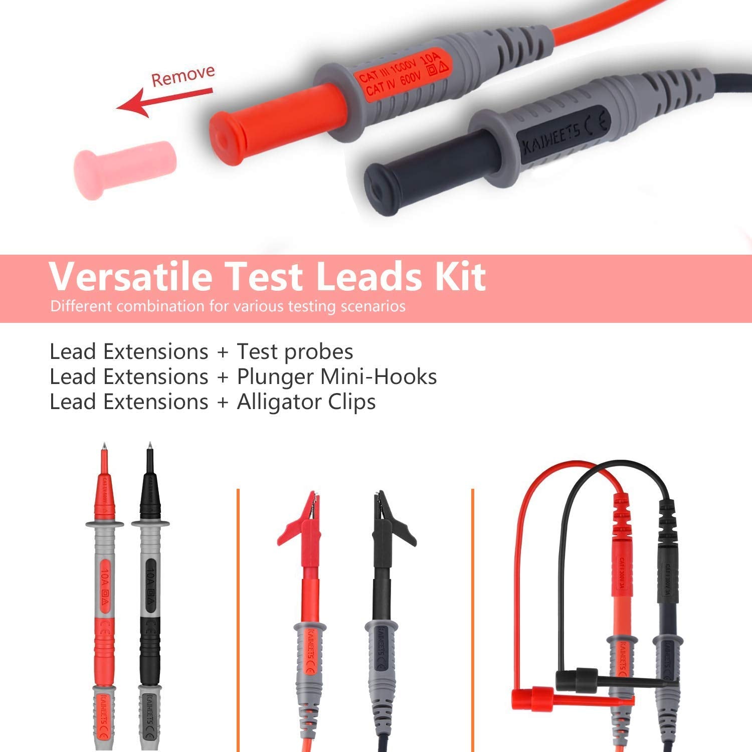 KAIWEETS Soft Silicone Electrician Test Leads Kit CAT III 1000V & CAT IV 600V with Alligator Clips and Needle Probe for Fluke/AstroAI/INNOVA Multimeter Electronic Clamp Meter 9PCS Tristar Online