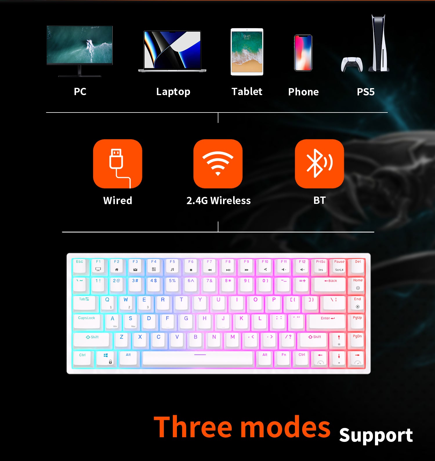 ROYAL KLUDGE RK84 Wireless Hot Swap Black 65% Mechanical Keyboard, Brown Switch Tristar Online