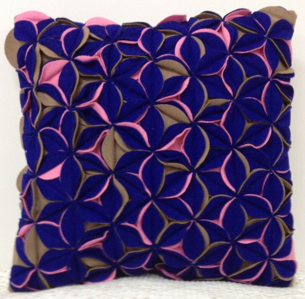 Amelie Royal Blue & Pink Felt Petals Cushion Cover Tristar Online