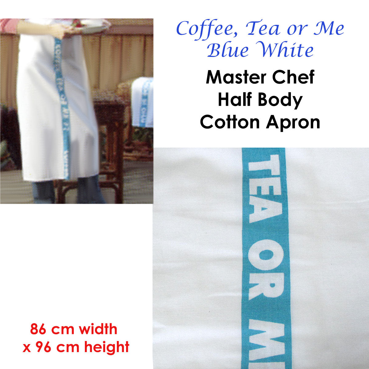 Coffee, Tea or Me Blue White Master Chef Half Cotton Apron 86 x 96 cm Tristar Online