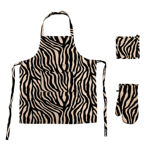 Set of 3 Cotton Linen Zebra Kitchen Set Tristar Online