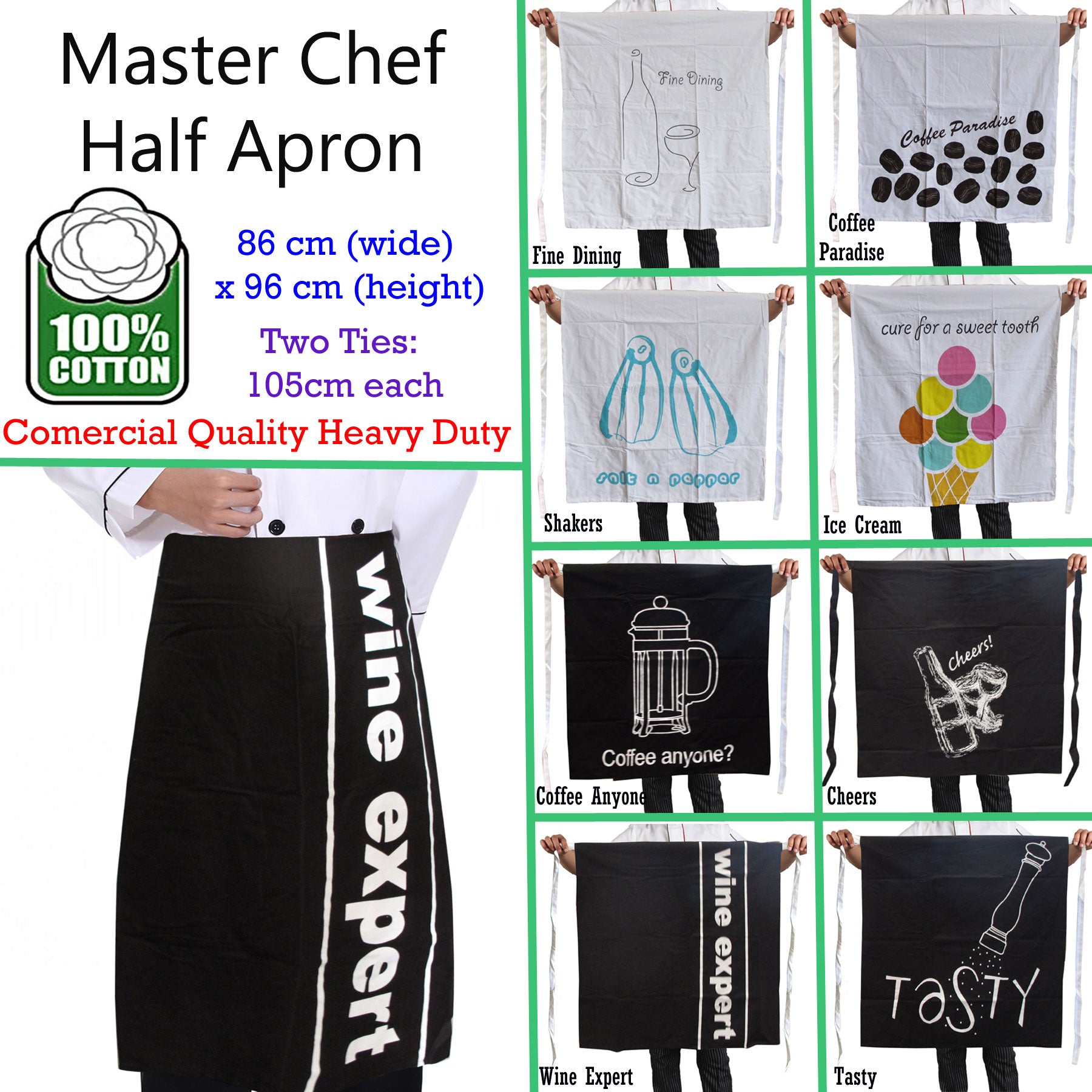 100% Cotton Master Chef Half Apron Heavy Duty Tasty Tristar Online