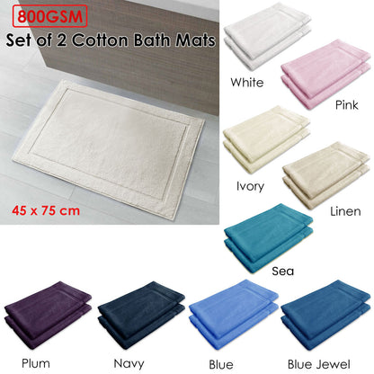 800GSM Set of 2 Cotton Bath Mat Blue Tristar Online