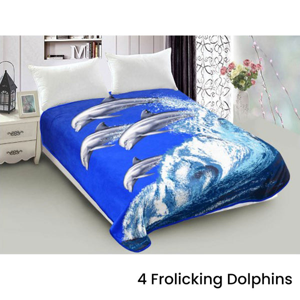 800GSM Luxury Reversible Animal Mink Blanket Queen 200 x 240 cm Frolicking Dolphins Tristar Online