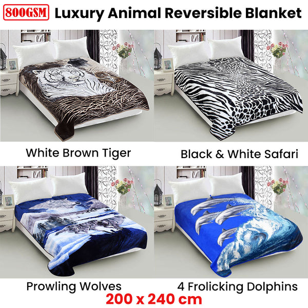 800GSM Luxury Reversible Animal Mink Blanket Queen 200 x 240 cm Frolicking Dolphins Tristar Online