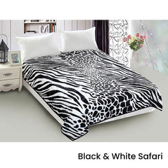 800GSM Luxury Reversible Animal Mink Blanket Queen 200 x 240 cm White Black Safari Tristar Online