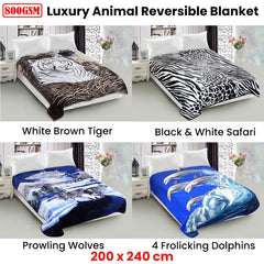 800GSM Luxury Reversible Animal Mink Blanket Queen 200 x 240 cm White Black Safari Tristar Online