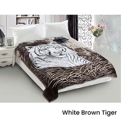 800GSM Luxury Reversible Animal Mink Blanket Queen 200 x 240 cm White Brown Tiger Tristar Online