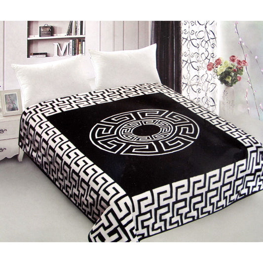 800GSM Luxury Reversible Mink Blanket Greek Key Black Queen 200 x 240 cm Tristar Online