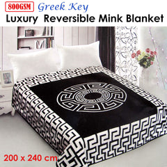 800GSM Luxury Reversible Mink Blanket Greek Key Black Queen 200 x 240 cm Tristar Online