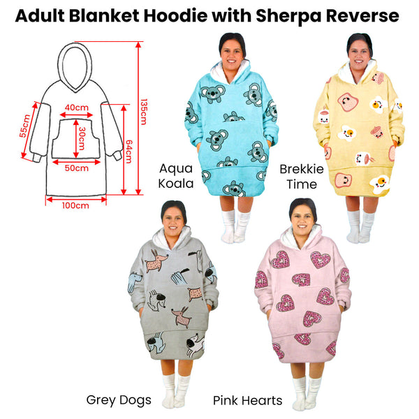 Adult Women Comfy Warm Blanket Hoodie with Sherpa Fleece Reverse Pink Hearts Tristar Online