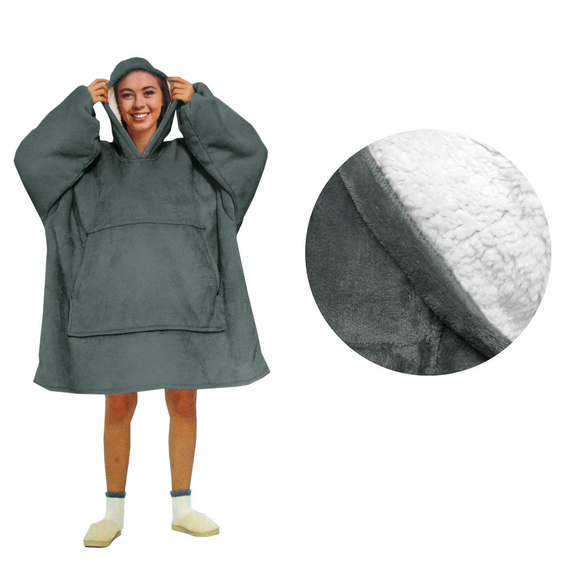 Blanket Hoodie with Sherpa Reverse Plain Dark Grey Tristar Online