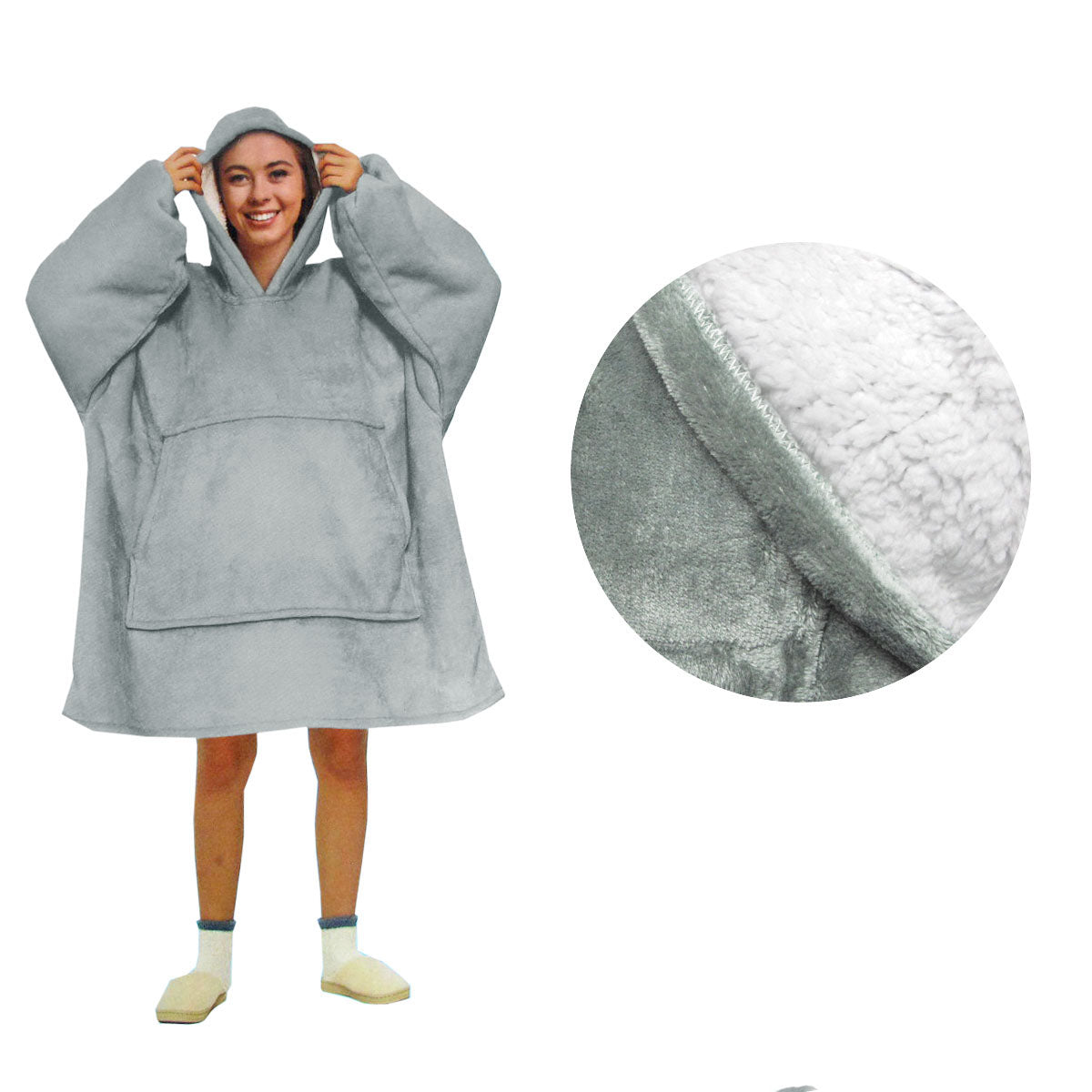 Blanket Hoodie with Sherpa Reverse Plain Silver Tristar Online