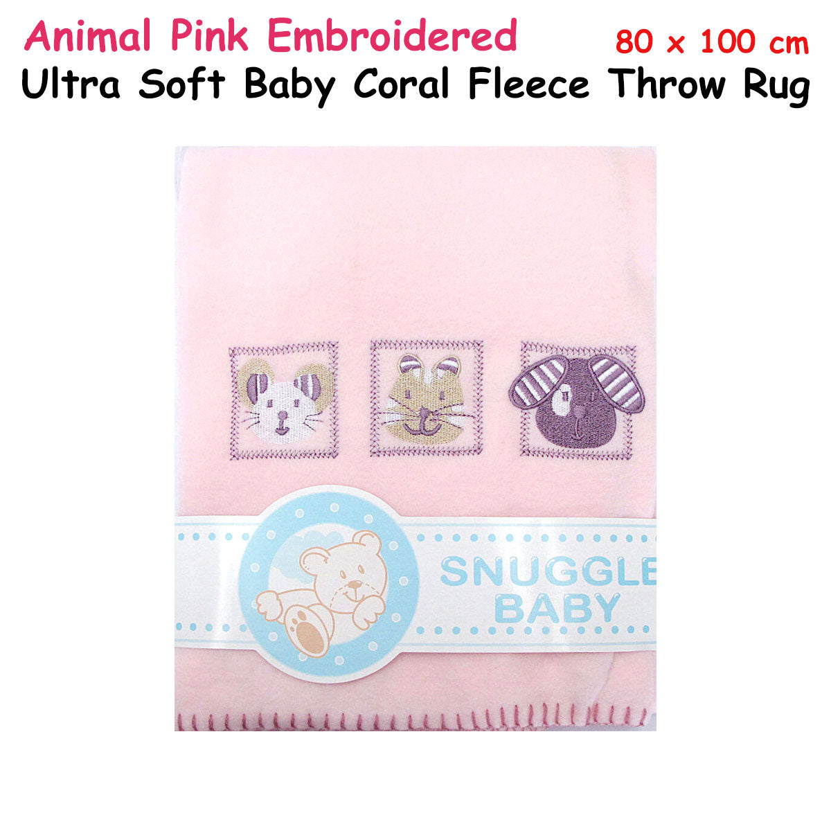 Animal Pink Embroidered Polar Fleece Baby Blanket 80 x 100 cm Tristar Online