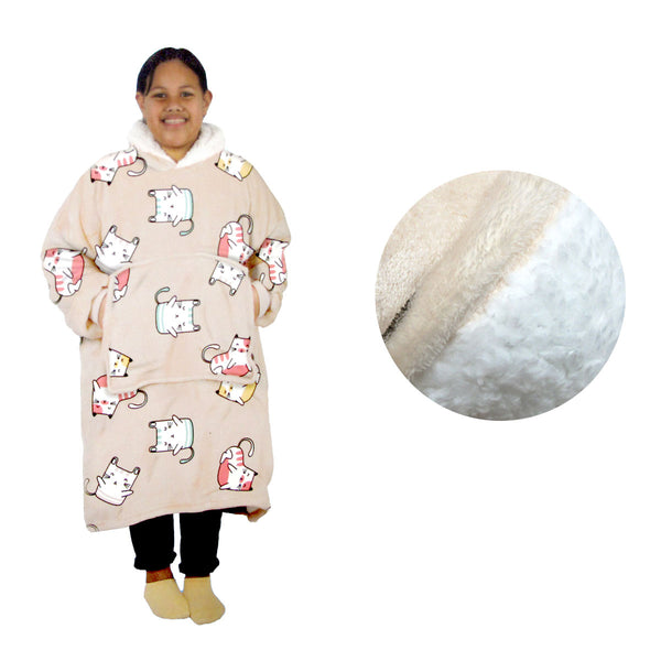 Girls Comfy Warm Blanket Hoodie with Sherpa Fleece Reverse Kawaii Cat Tristar Online
