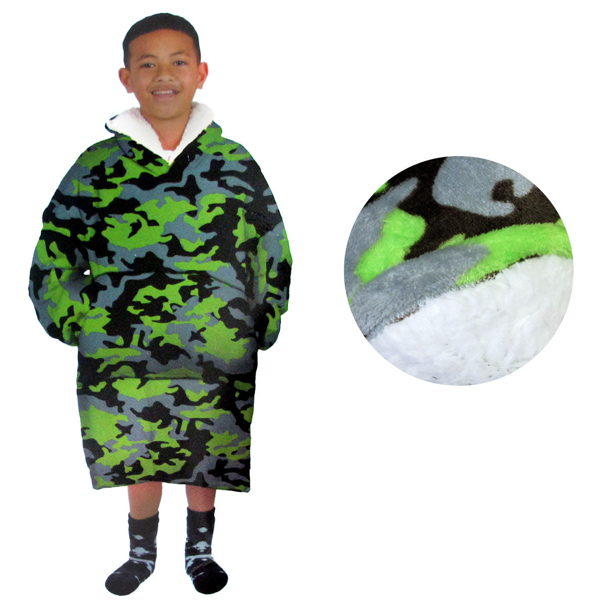 Blanket Hoodie with Sherpa Reverse Green Camouflage Tristar Online