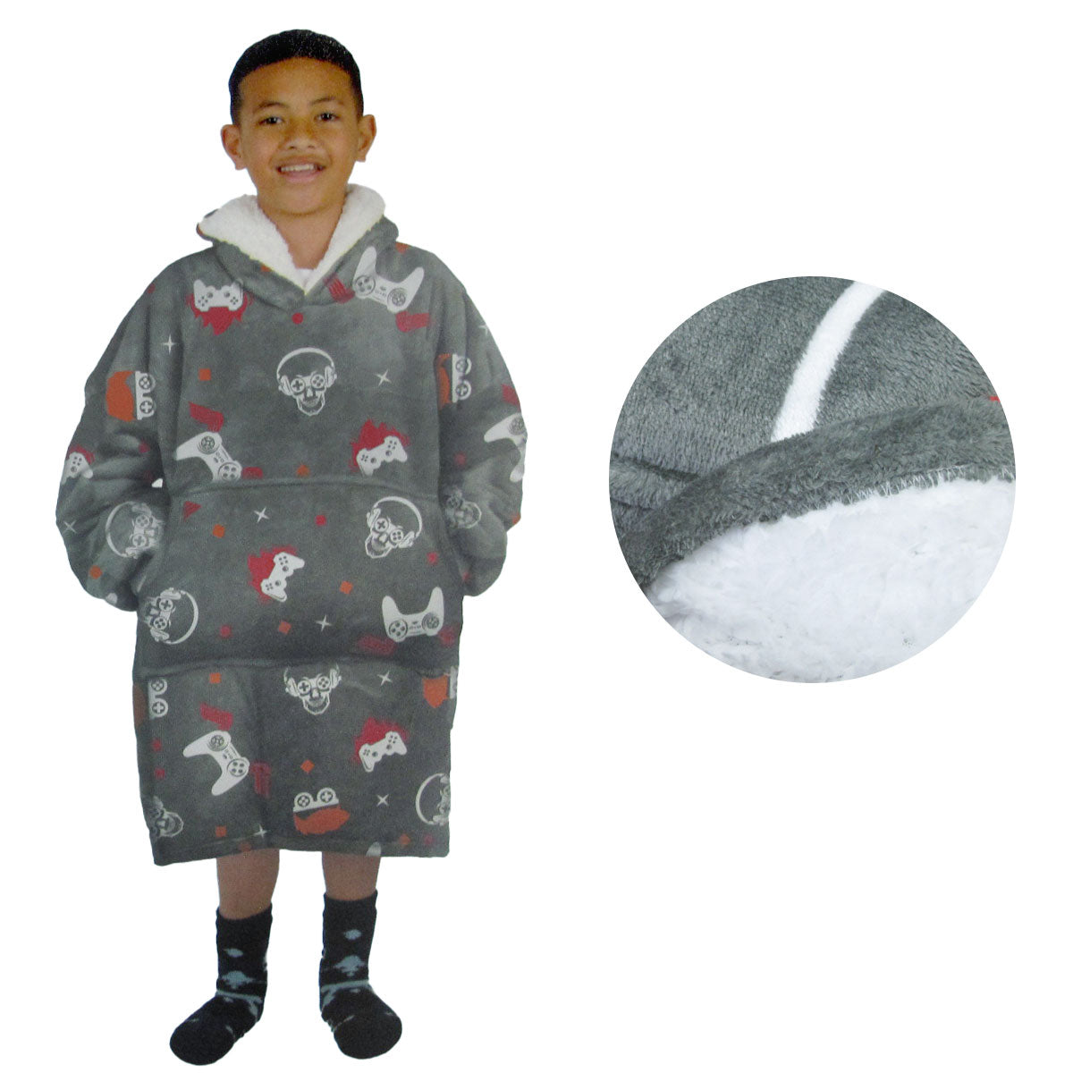 Blanket Hoodie with Sherpa Reverse Grey Gamers Tristar Online