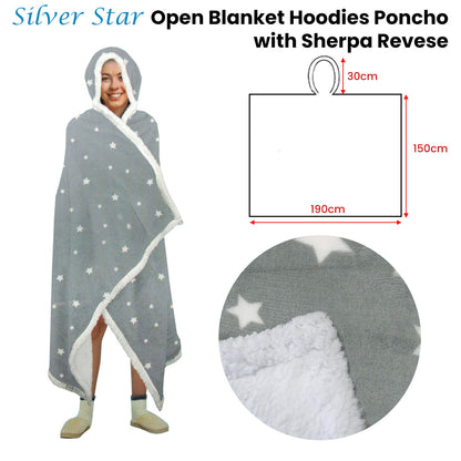 Adult Men Women Open Blanket Hoodie Poncho with Sherpa Fleece Reverse Silver Star Tristar Online
