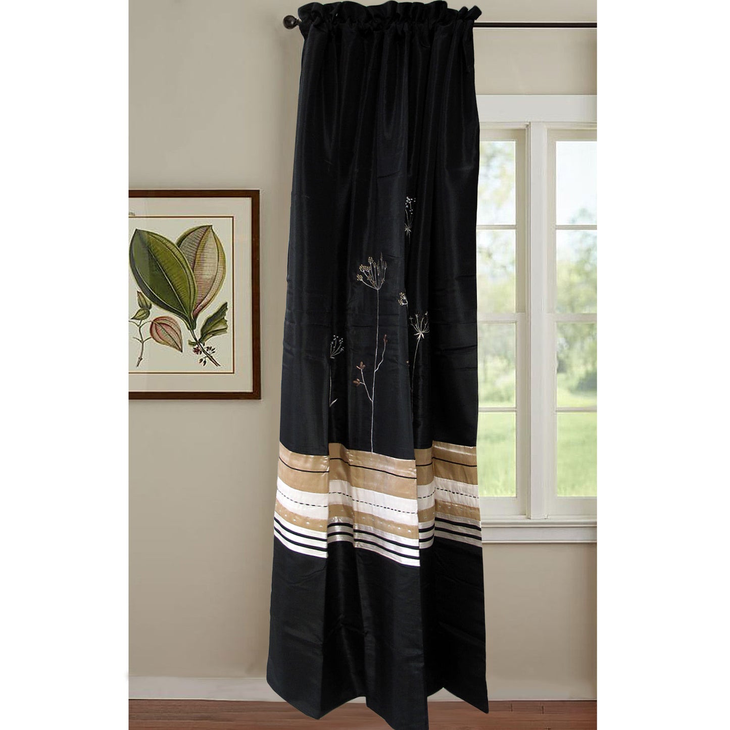 Pair of Embroidered Rod Pocket Curtains 150 x 213cm each Silver Petals Tristar Online