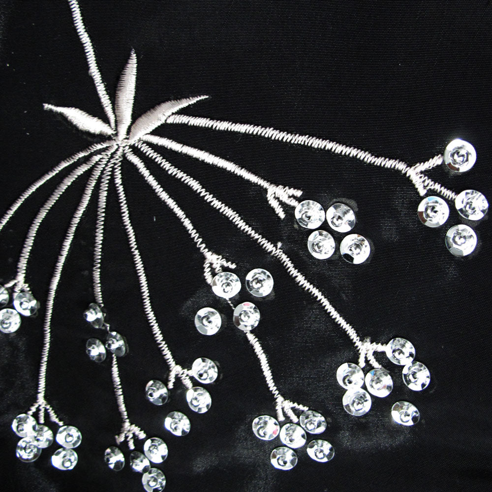 Pair of Embroidered Rod Pocket Curtains 150 x 213cm each Silver Petals Tristar Online