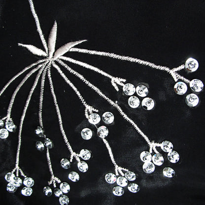 Pair of Embroidered Rod Pocket Curtains 150 x 213cm each Silver Petals Tristar Online