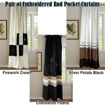 Pair of Embroidered Rod Pocket Curtains 150 x 213cm each Silver Petals Tristar Online