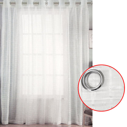 Pair of White Checkered Eyelet Sheer Curtains 140 x 225cm Tristar Online
