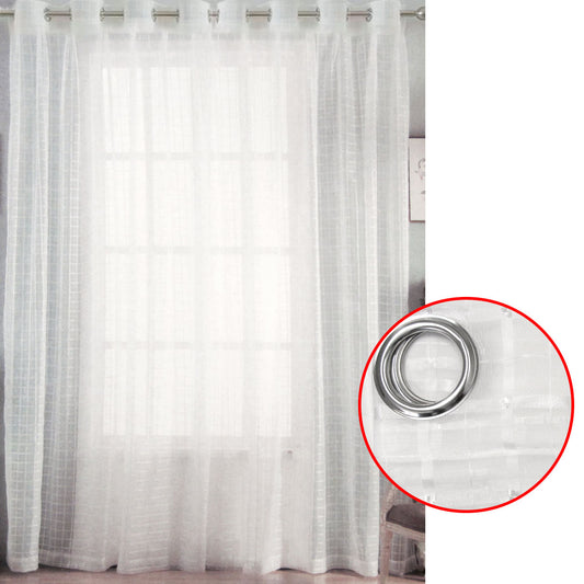 Pair of White Checkered Eyelet Sheer Curtains 140 x 225cm Tristar Online