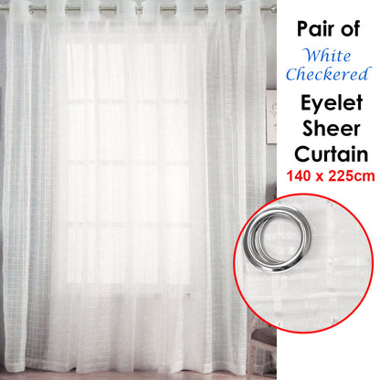 Pair of White Checkered Eyelet Sheer Curtains 140 x 225cm Tristar Online