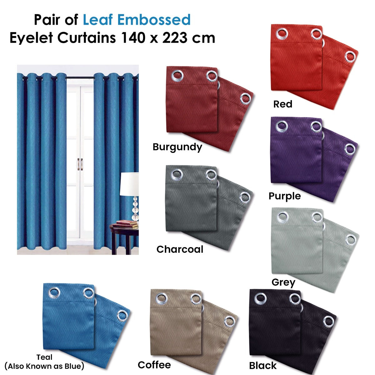 Pair of Blockout Embossed Eyelet Leaf Curtains Grey Tristar Online