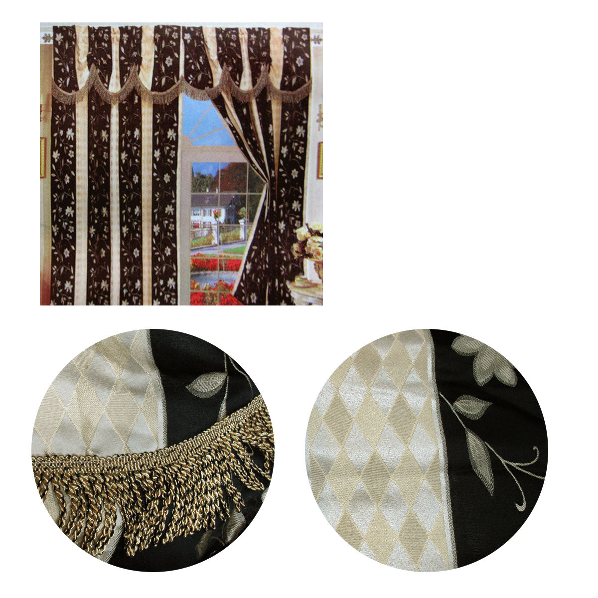 Pair of Caria Black Jacquard Tassels Unlined Curtains 145 x 210 cm Tristar Online