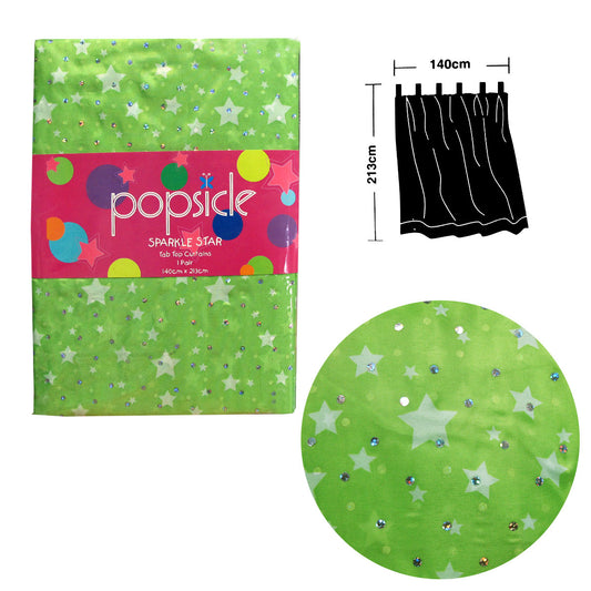 Pair of Organza Sequined Tab Top Curtains Sparkle Star Lime Green 140 x 213 cm Tristar Online