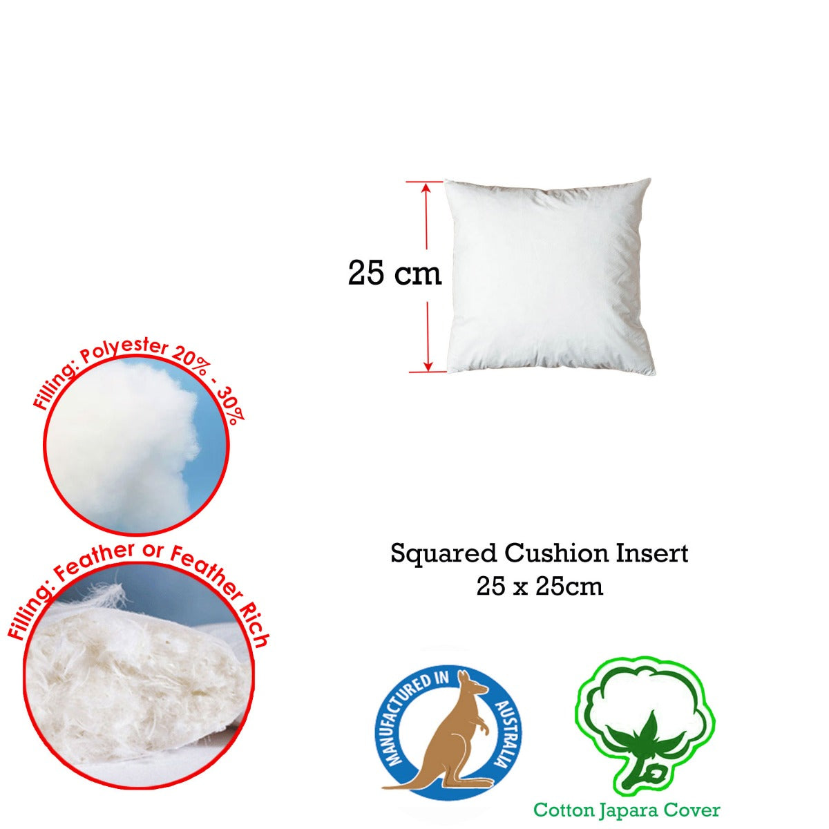Duck Feather Rich Fill Cushion Inserter Square 25 x 25cm Tristar Online