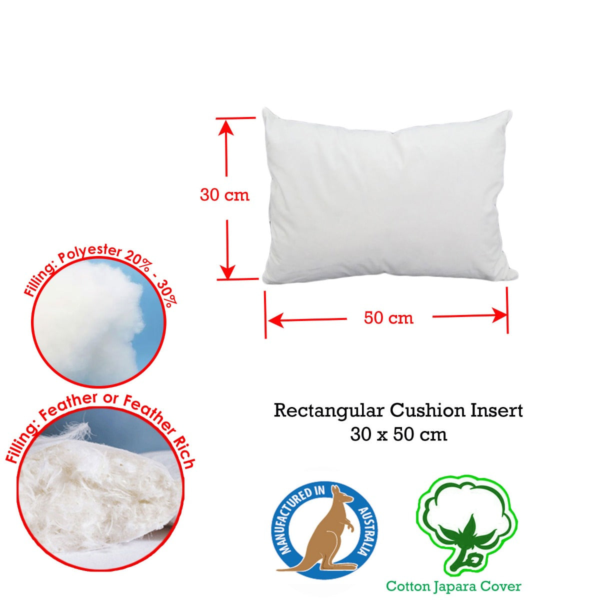 Duck Feather Rich Fill Cushion Inserter Rectangular 30 x 50cm Tristar Online